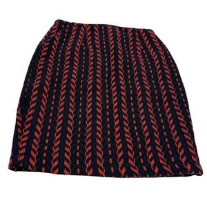 Gracia Navy Blue and Red Chevron Knit Mini Skirt Lined Pencil Geometric Pattern